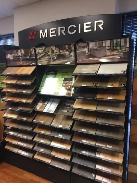 Hardwood sample rack inside the JRC Flooring showroom.